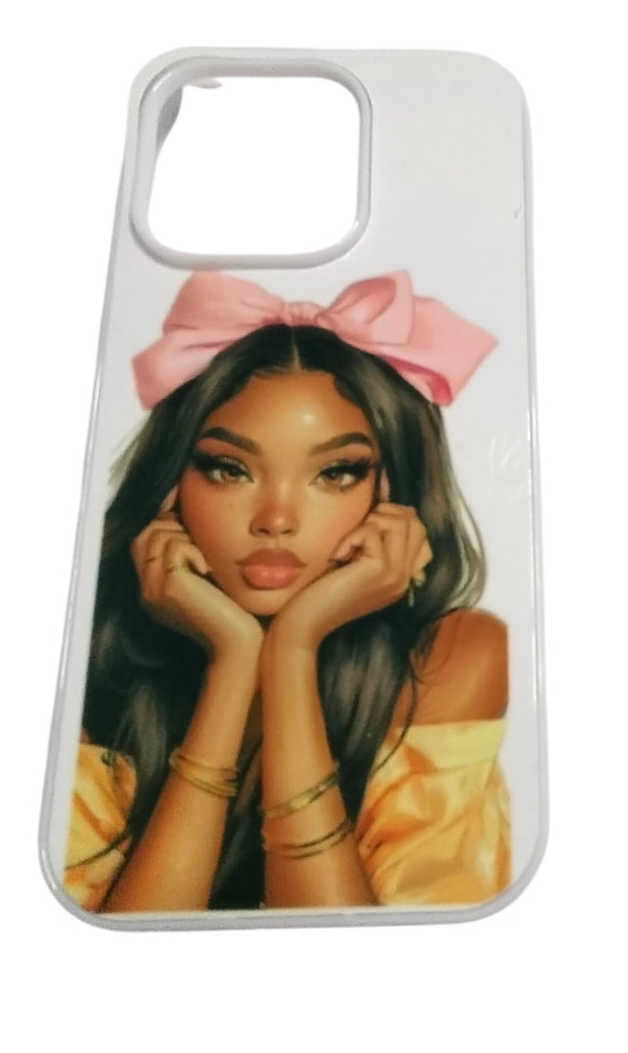Elegant Girl with Pink Bow Phone Case Compatible with iPhone