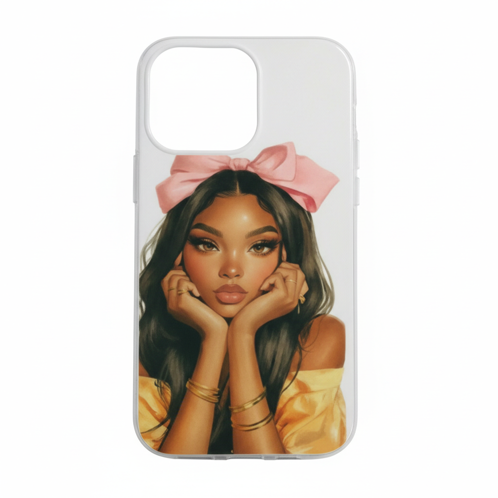 Elegant Girl with Pink Bow Phone Case Compatible with iPhone