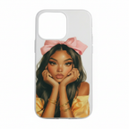 Elegant Girl with Pink Bow Phone Case Compatible with iPhone